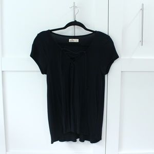 ✿ Hollister Lace Up Ribbed Black Tee ✿ NWOT